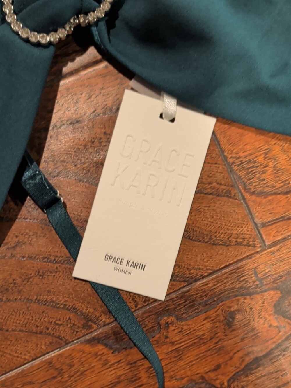 Grace Karin Teal Ruched Midi Dress with Heart Ring - Picture 12 of 12